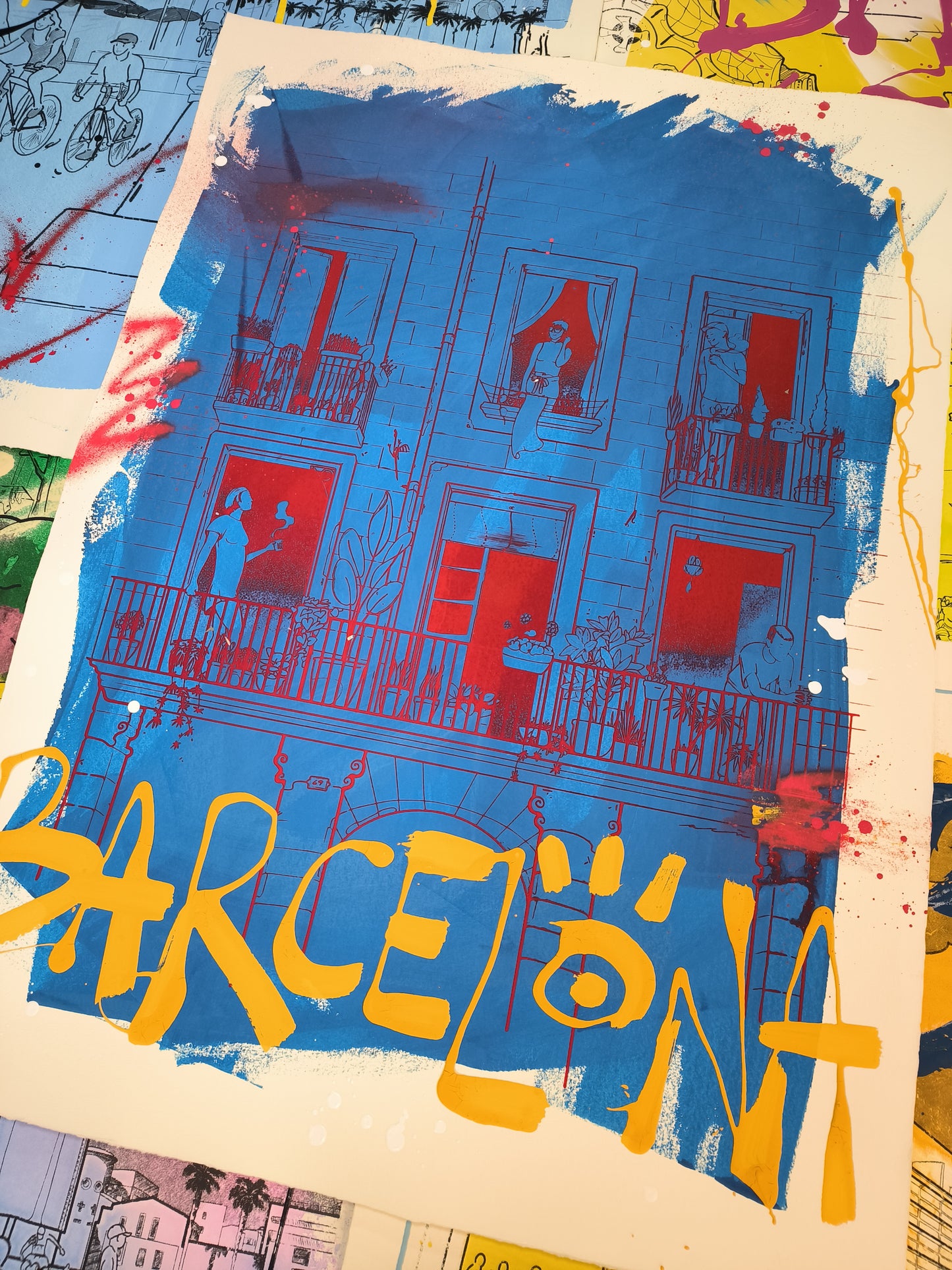 Balcones del Born - Retrato print (Original painting on paper) Arte Urbano Barcelona