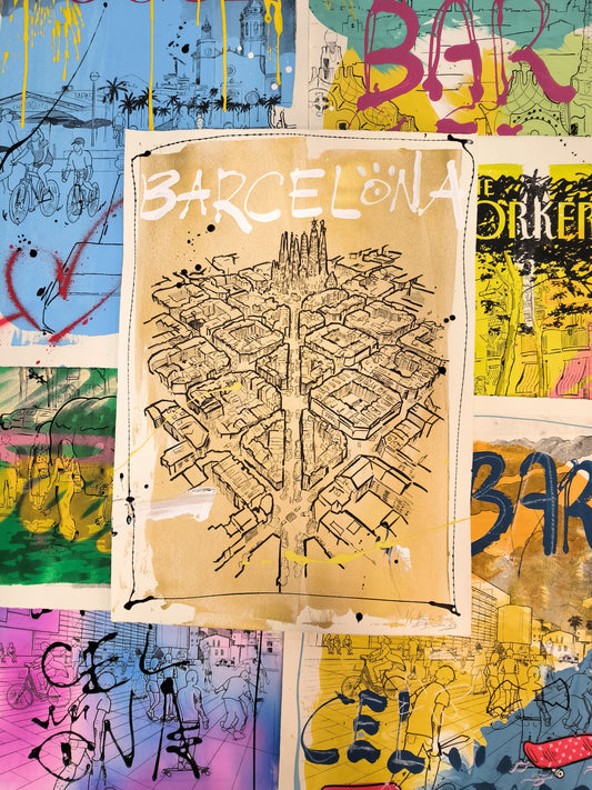 L'Eixample: Un viaje por la Barcelona de Gaudí - Retrato print (original painting on paper) Arte Urbano Barcelona