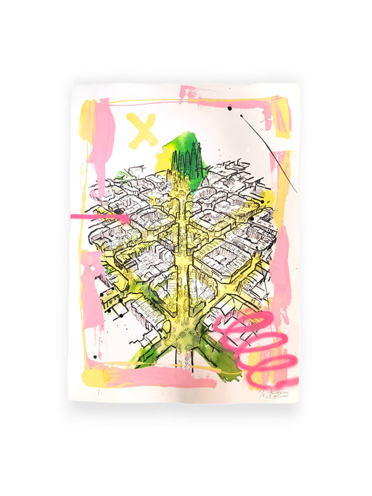L'Eixample: Un viaje por la Barcelona de Gaudí - Retrato print (original painting on paper) Arte Urbano Barcelona