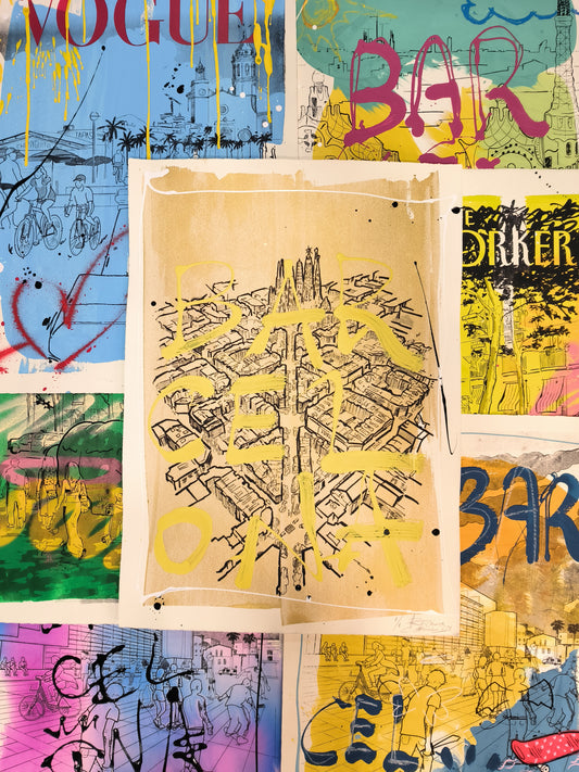 L'Eixample: Un viaje por la Barcelona de Gaudí - Retrato print (original painting on paper) Arte Urbano Barcelona