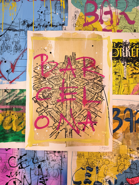 L'Eixample: Un viaje por la Barcelona de Gaudí - Retrato print (original painting on paper) Arte Urbano Barcelona