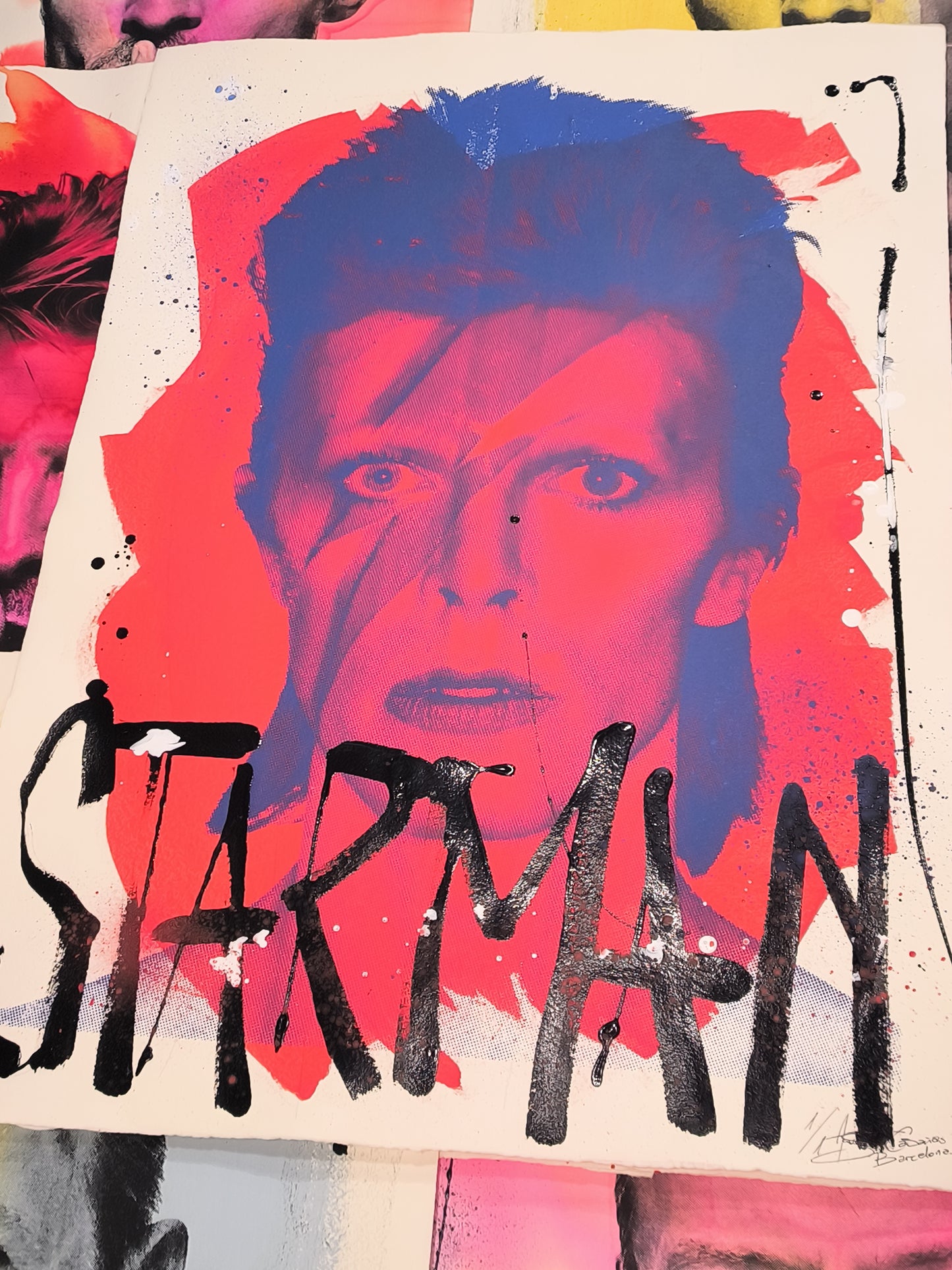 David Bowie (Young) - Retrato print (original painting on paper) Arte Urbano Barcelona