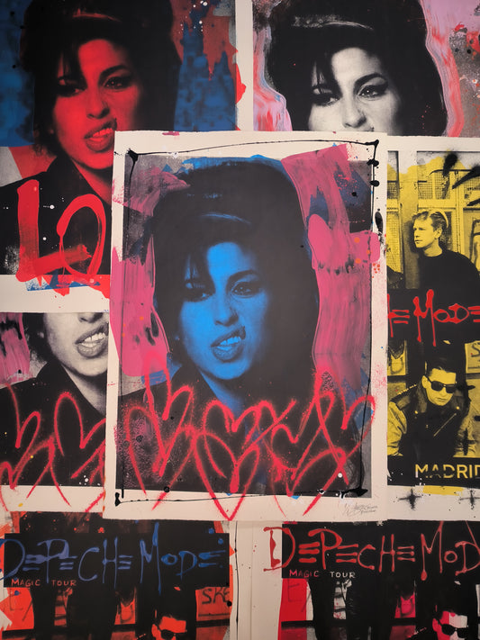 Amy Winehouse - Retrato Print (Original painting on paper) Arte Urbano Contemporaneo Barcelona