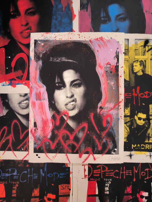 Amy Winehouse - Retrato Print (Original painting on paper) Arte Urbano Contemporaneo Barcelona