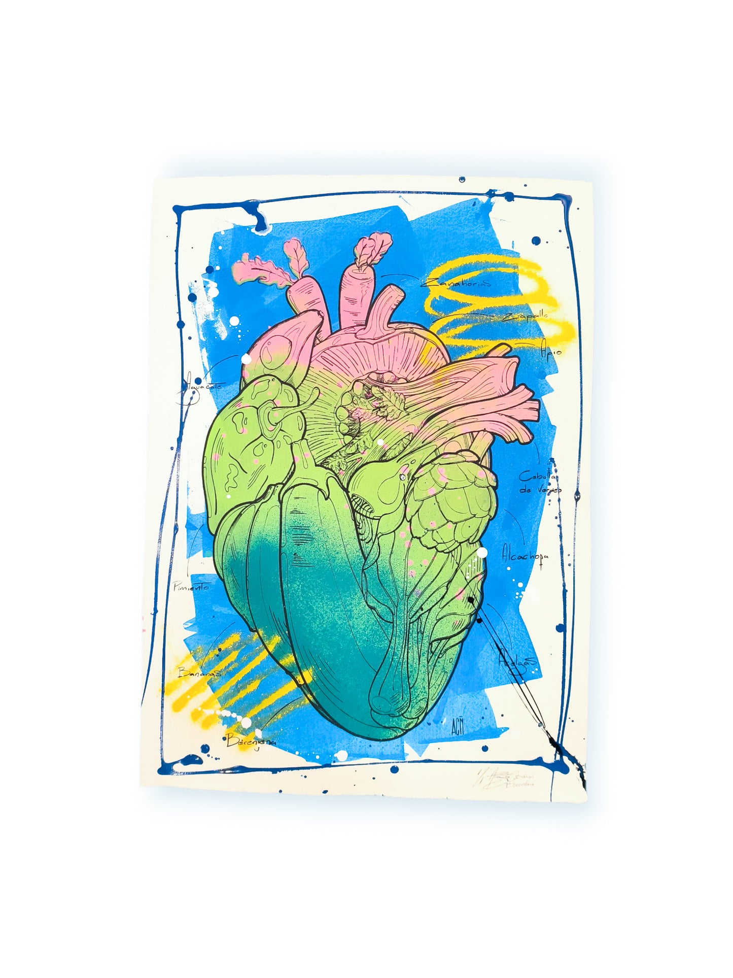 Corazon Vegetal - Retrato print (original painting on paper) Arte Urbano Contemporaneo Barcelona
