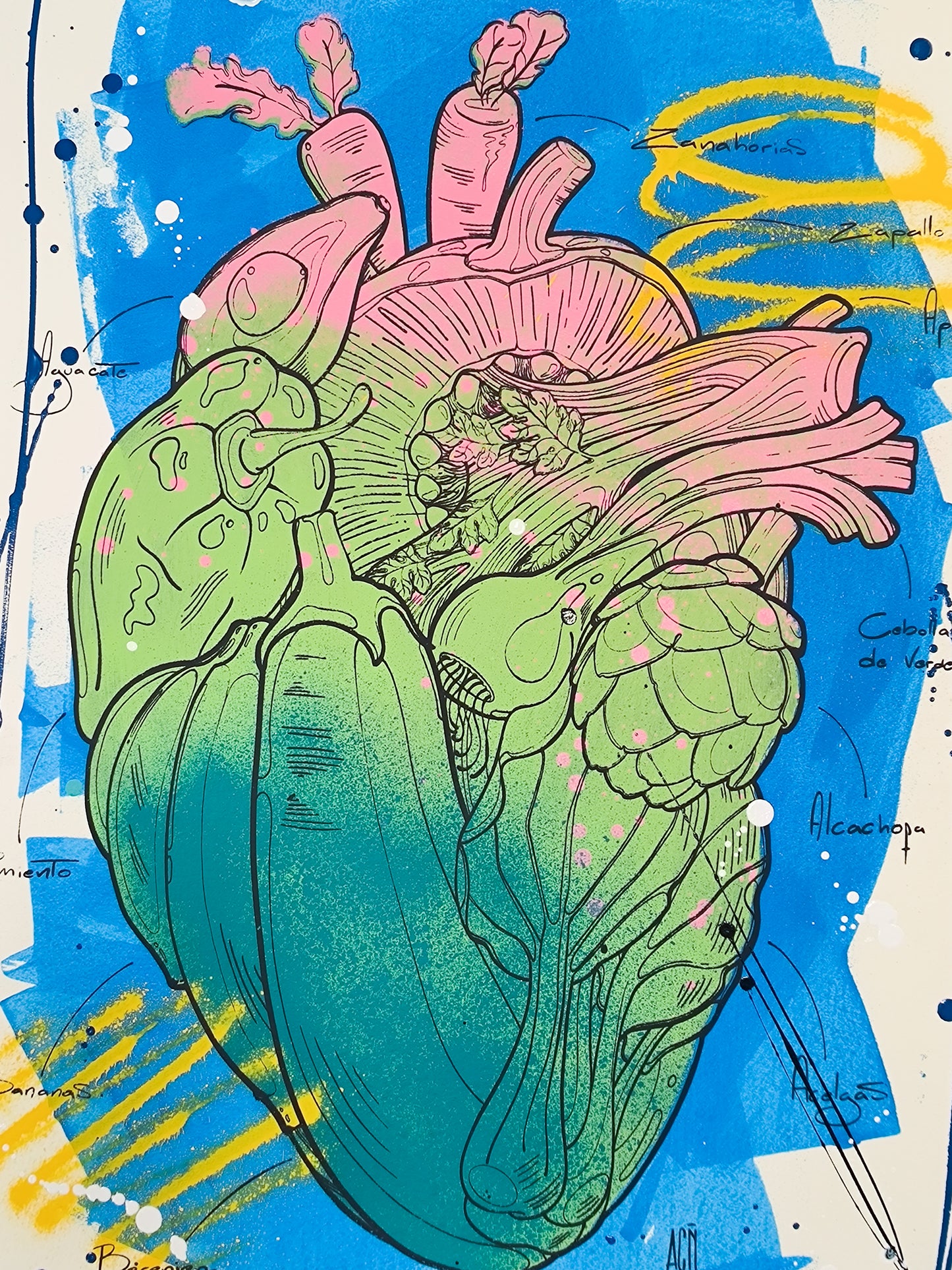 Corazon Vegetal - Retrato print (original painting on paper) Arte Urbano Contemporaneo Barcelona