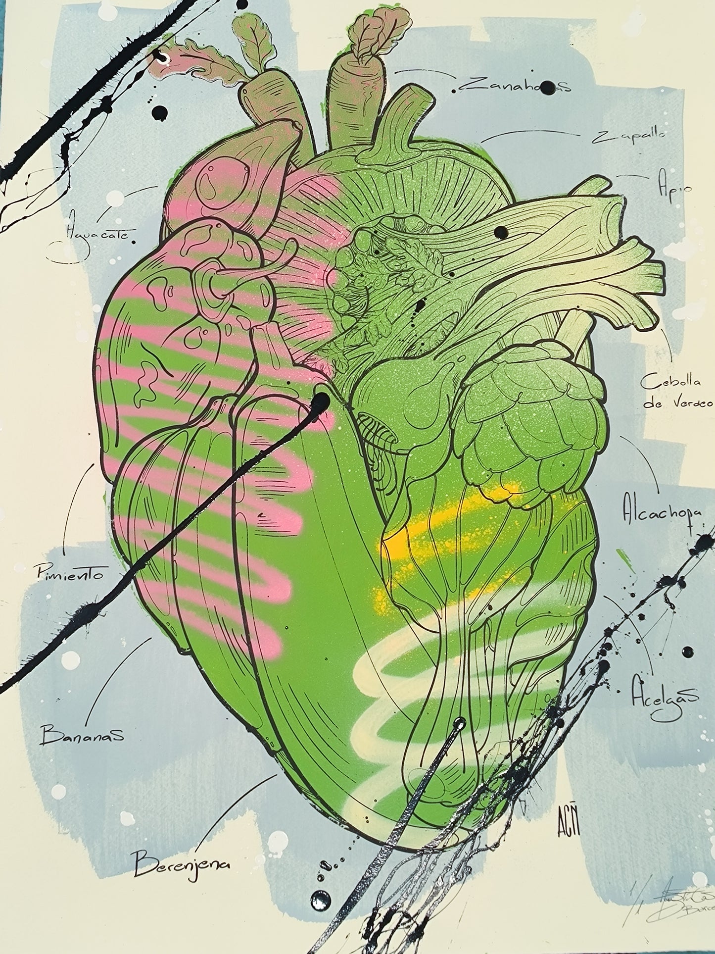 Corazon Vegetal - Retrato print (original painting on paper) Arte Urbano Contemporaneo Barcelona
