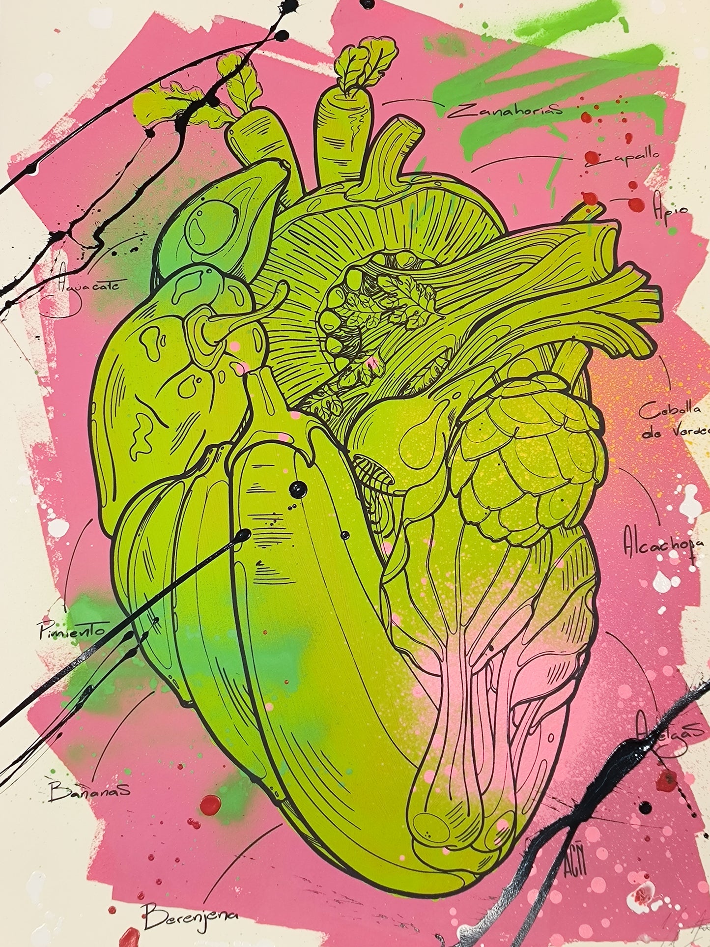 Corazon Vegetal - Retrato print (original painting on paper) Arte Urbano Contemporaneo Barcelona