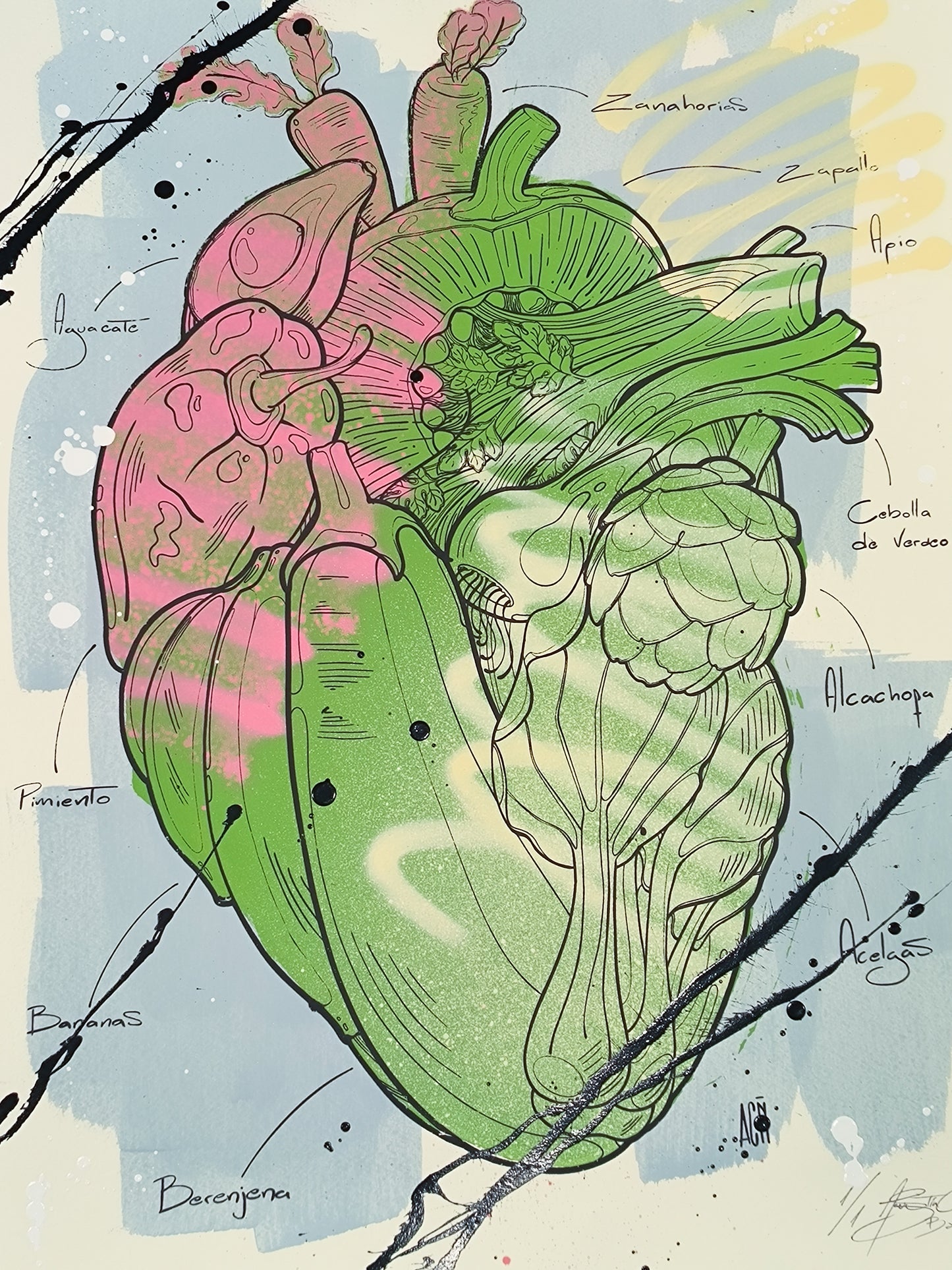 Corazon Vegetal - Retrato print (original painting on paper) Arte Urbano Contemporaneo Barcelona