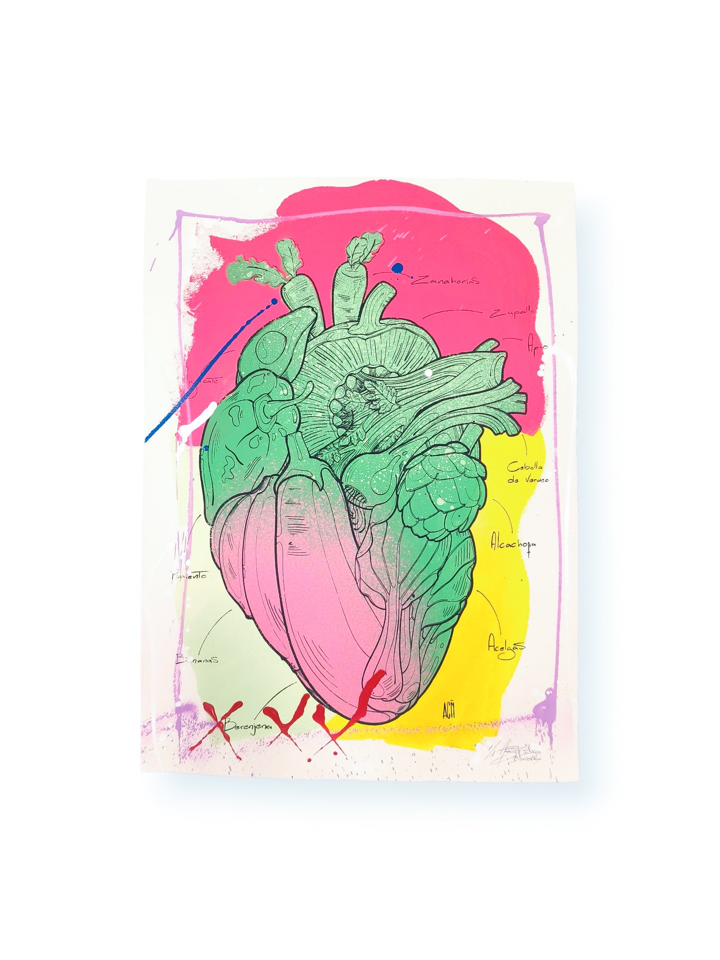 Corazon Vegetal - Retrato print (original painting on paper) Arte Urbano Contemporaneo Barcelona
