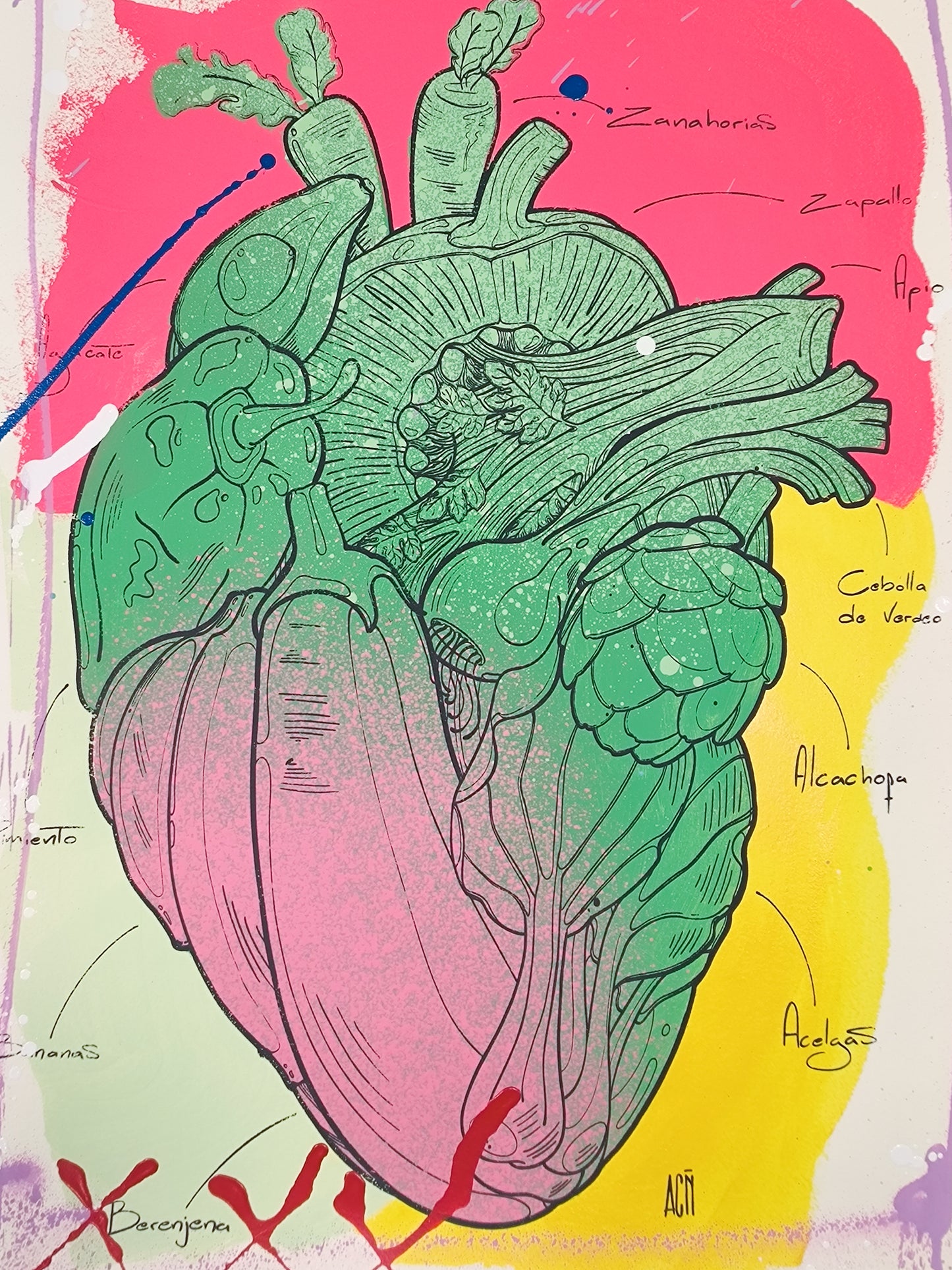 Corazon Vegetal - Retrato print (original painting on paper) Arte Urbano Contemporaneo Barcelona