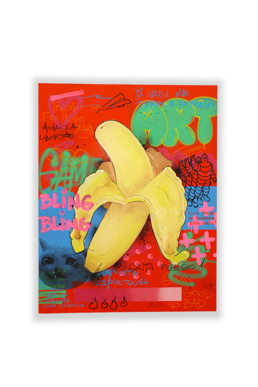 Esto no es una Banana - Original painting on wood - Arte urbano Barcelona