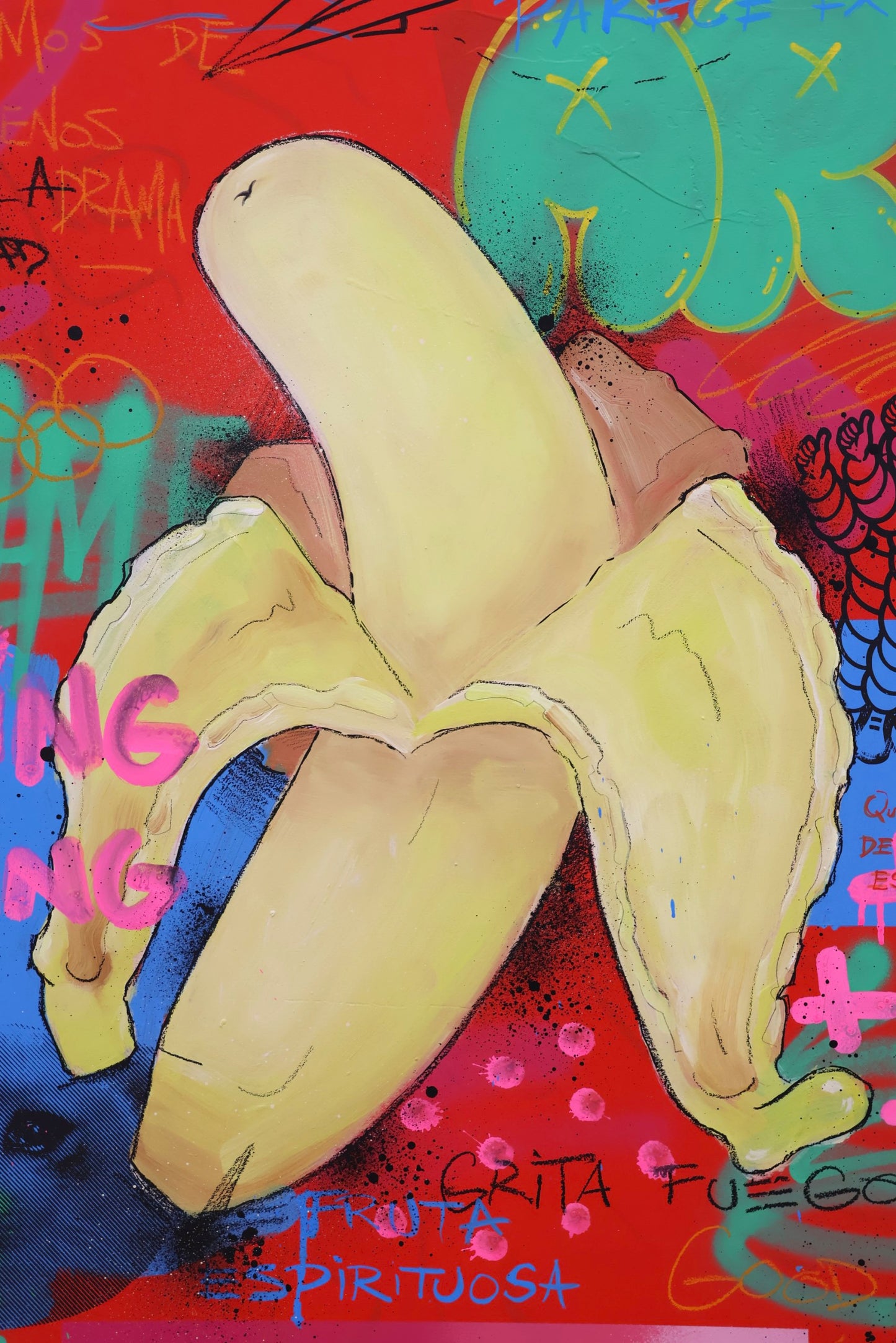 Esto no es una Banana - Original painting on wood - Arte urbano Barcelona
