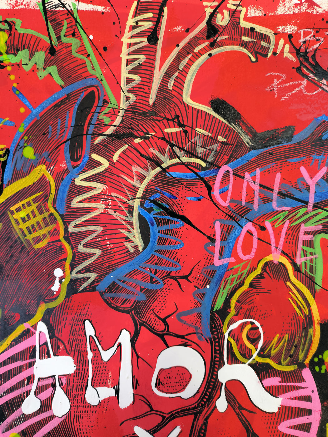 Corazón Intervenido: Palabras de Amor en el Arte Urbano Contemporáneo - Retrato Print (original painting on paper)