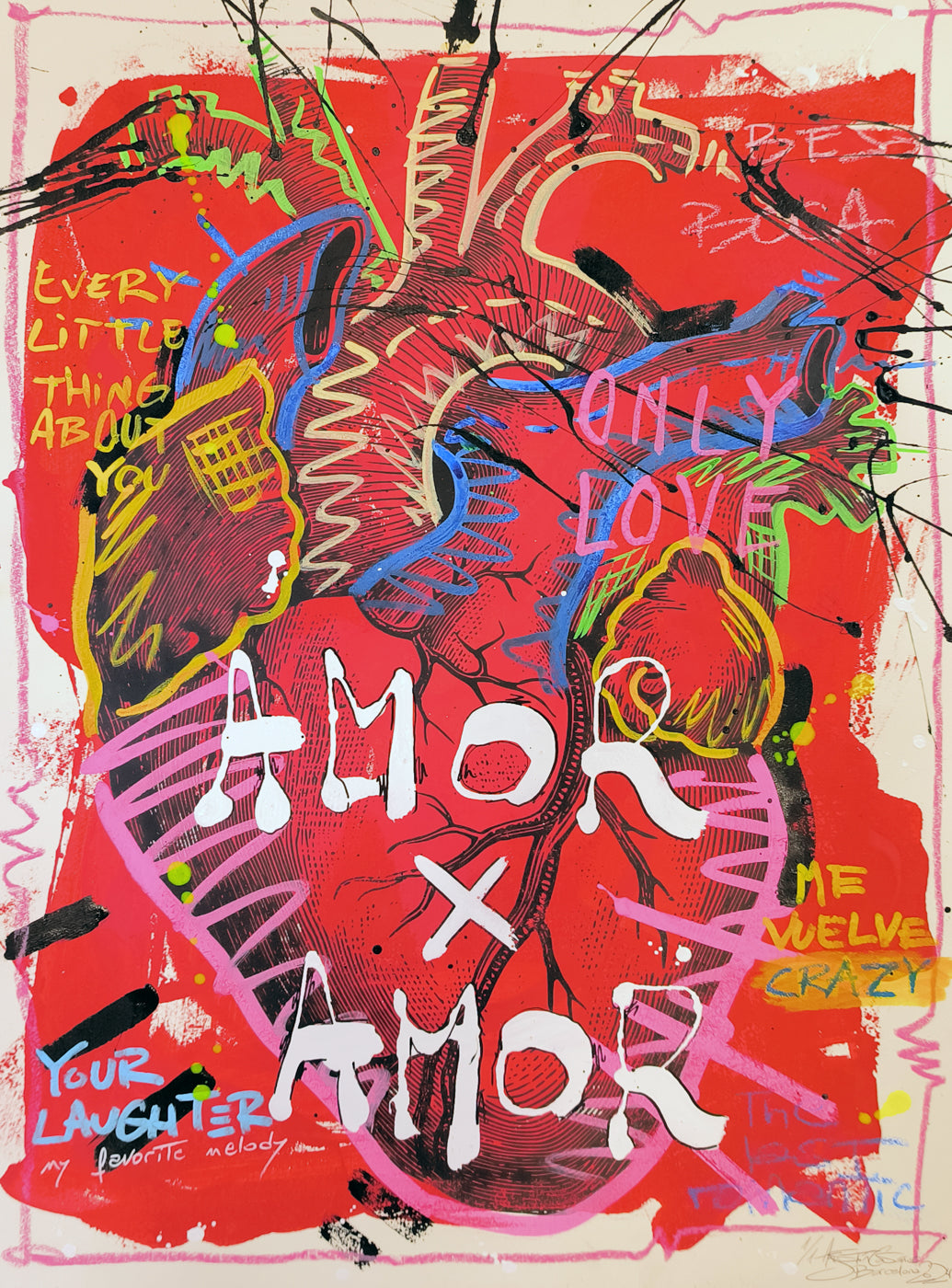 Corazón Intervenido: Palabras de Amor en el Arte Urbano Contemporáneo - Retrato Print (original painting on paper)